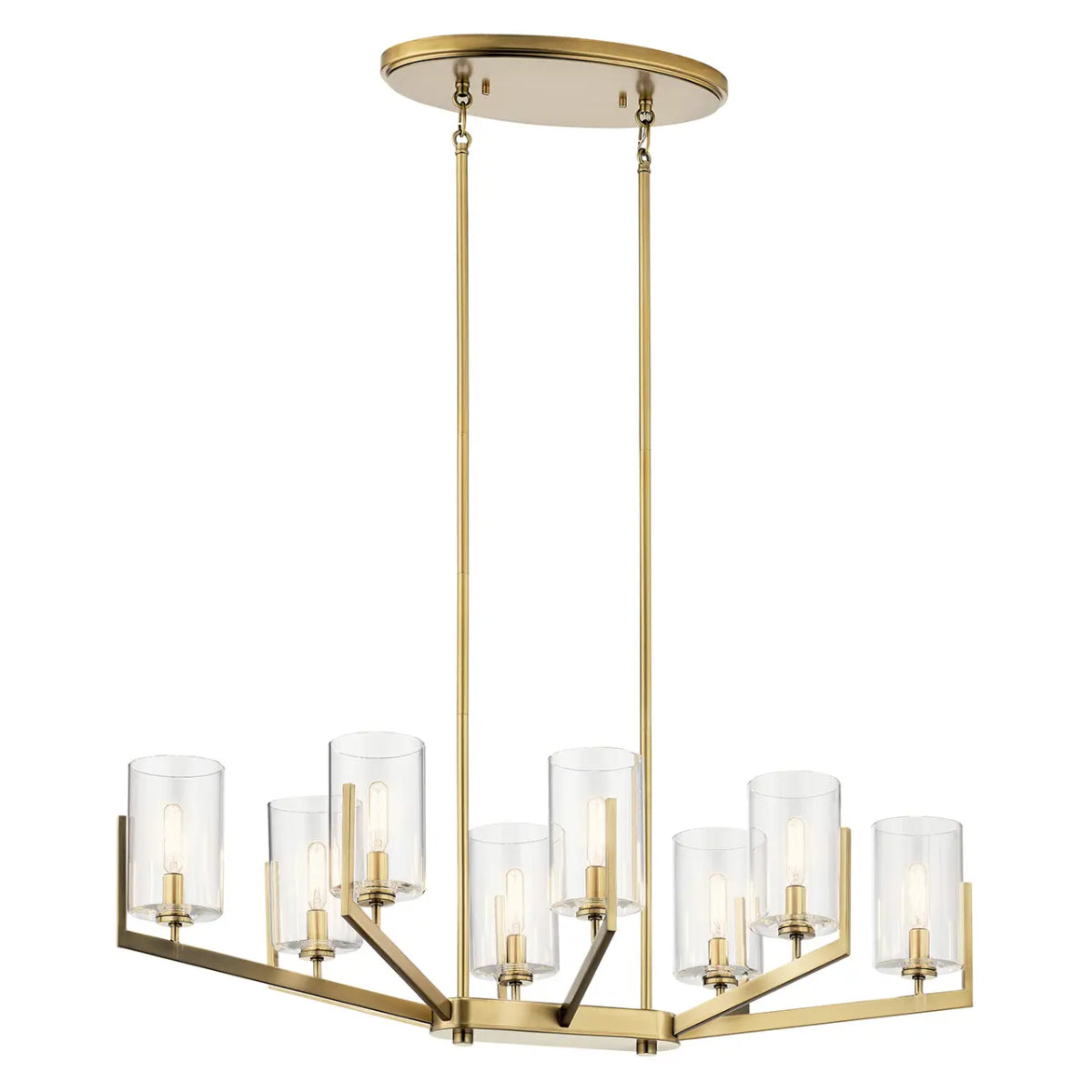 Nye 37" 8-Light Chandelier with Clear Glass, Brushed Natural Brass Finish - Bees Lighting