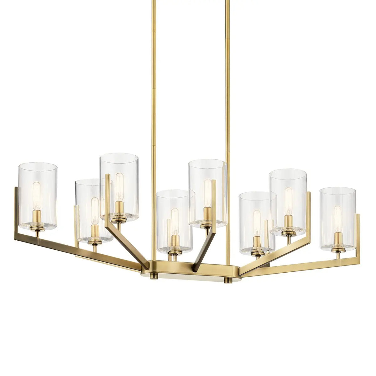 Nye 37" 8-Light Chandelier with Clear Glass, Brushed Natural Brass Finish - Bees Lighting