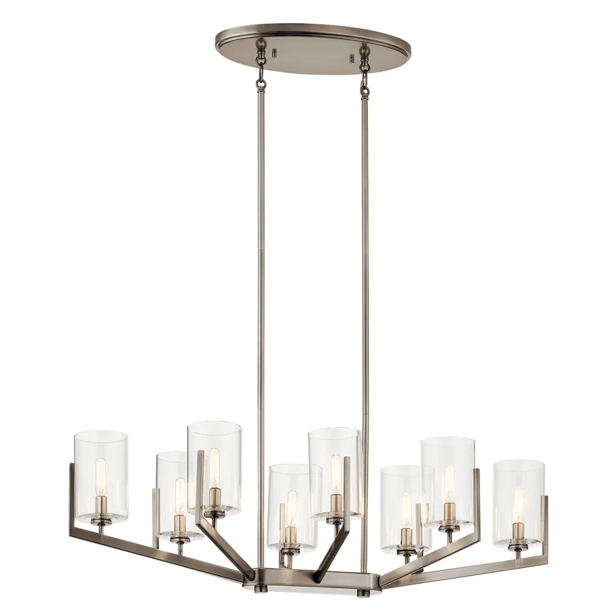 Nye 37" 8-Light Chandelier with Clear Glass, Classic Pewter Finish - Bees Lighting