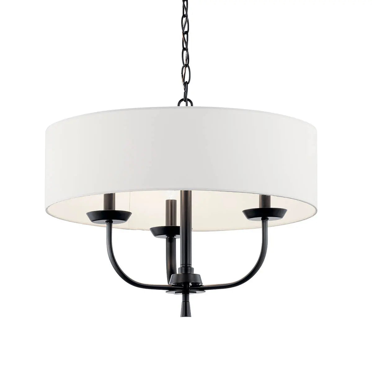 Kennewick 20" 3-Light Chandelier with Fabric Drum Shade, Black Finish