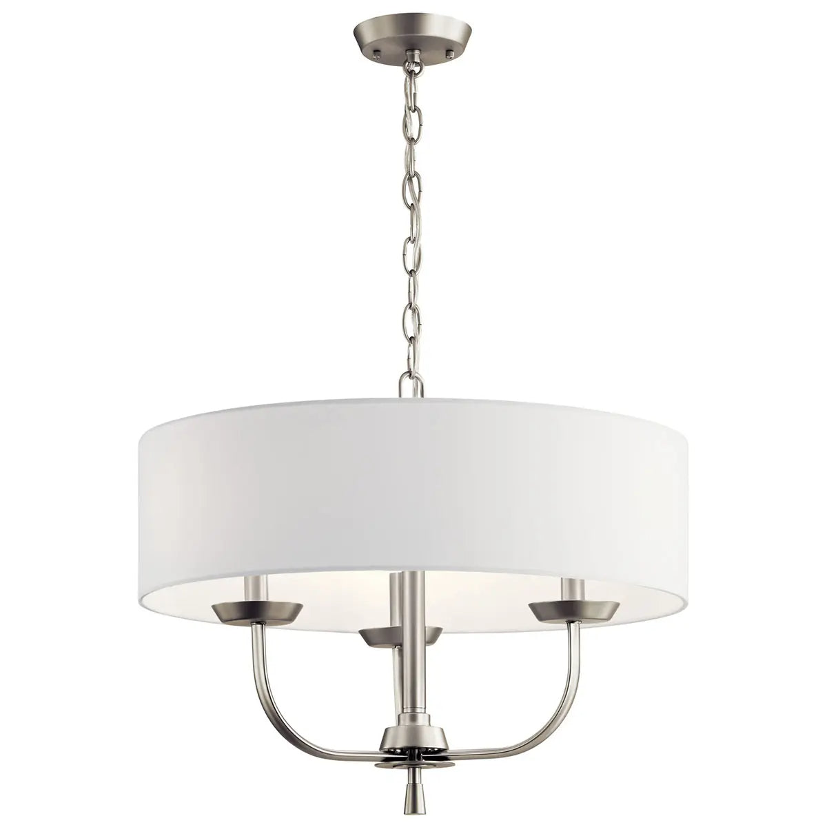 Kennewick 20" 3-Light Chandelier with Fabric Drum Shade, Brushed Nickel Finish