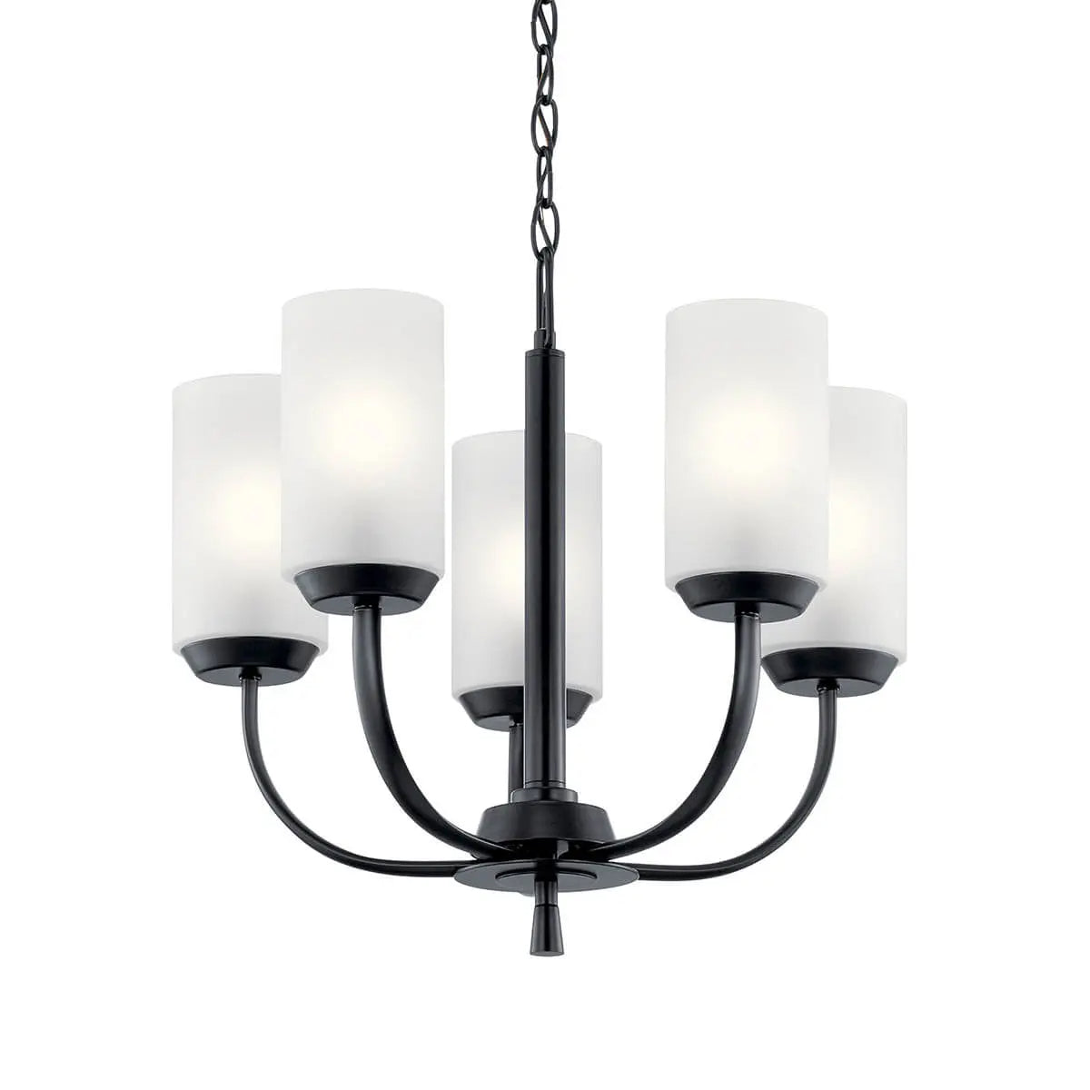 Kennewick 19" 5-Light Chandelier with Clear Satin Etched Glass, Black Finish