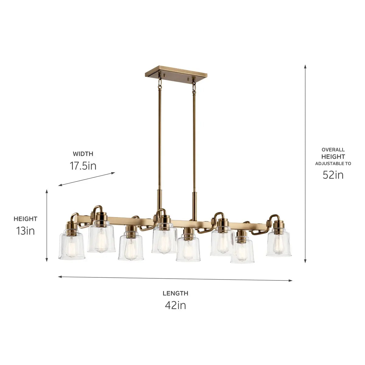 Aivian 42 in. 8 Lights Chandelier Brass Finish