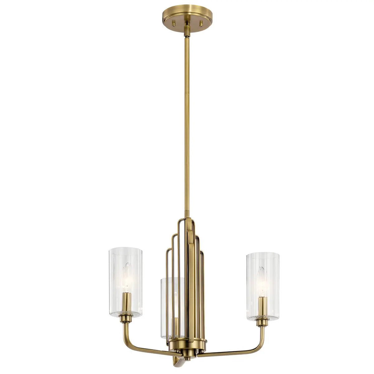 Kimrose 18" 3-Light Chandelier with Clear Fluted Glass, Brushed Natural Brass Finish - Bees Lighting