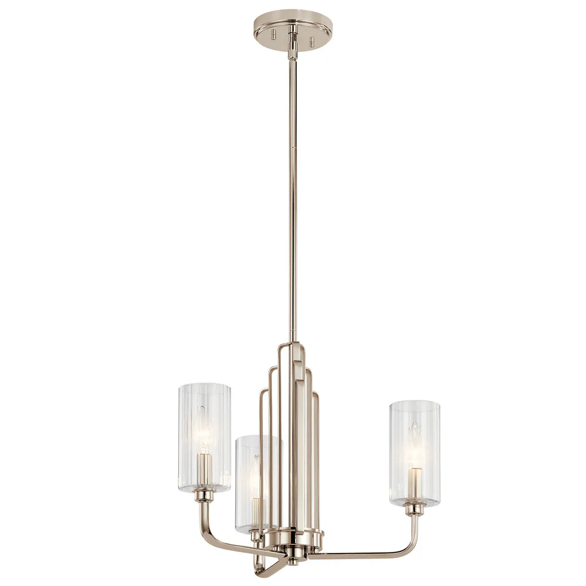 Kimrose 18" 3-Light Chandelier with Clear Fluted Glass, Polished Nickel Finish - Bees Lighting