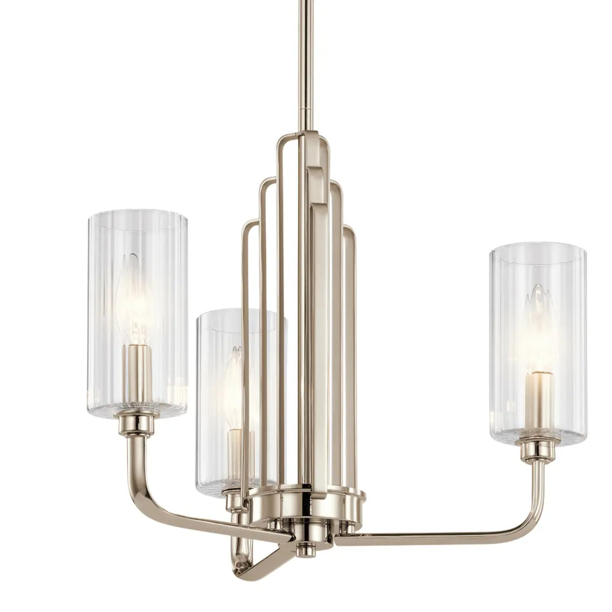 Kimrose 18" 3-Light Chandelier with Clear Fluted Glass, Polished Nickel Finish - Bees Lighting