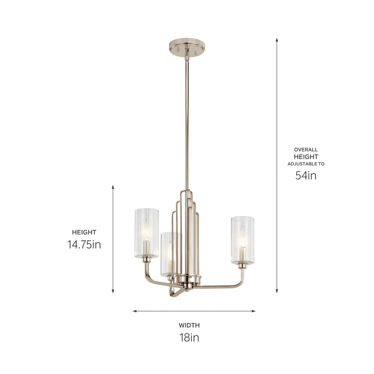 Kimrose 18" 3-Light Chandelier with Clear Fluted Glass, Polished Nickel Finish - Bees Lighting