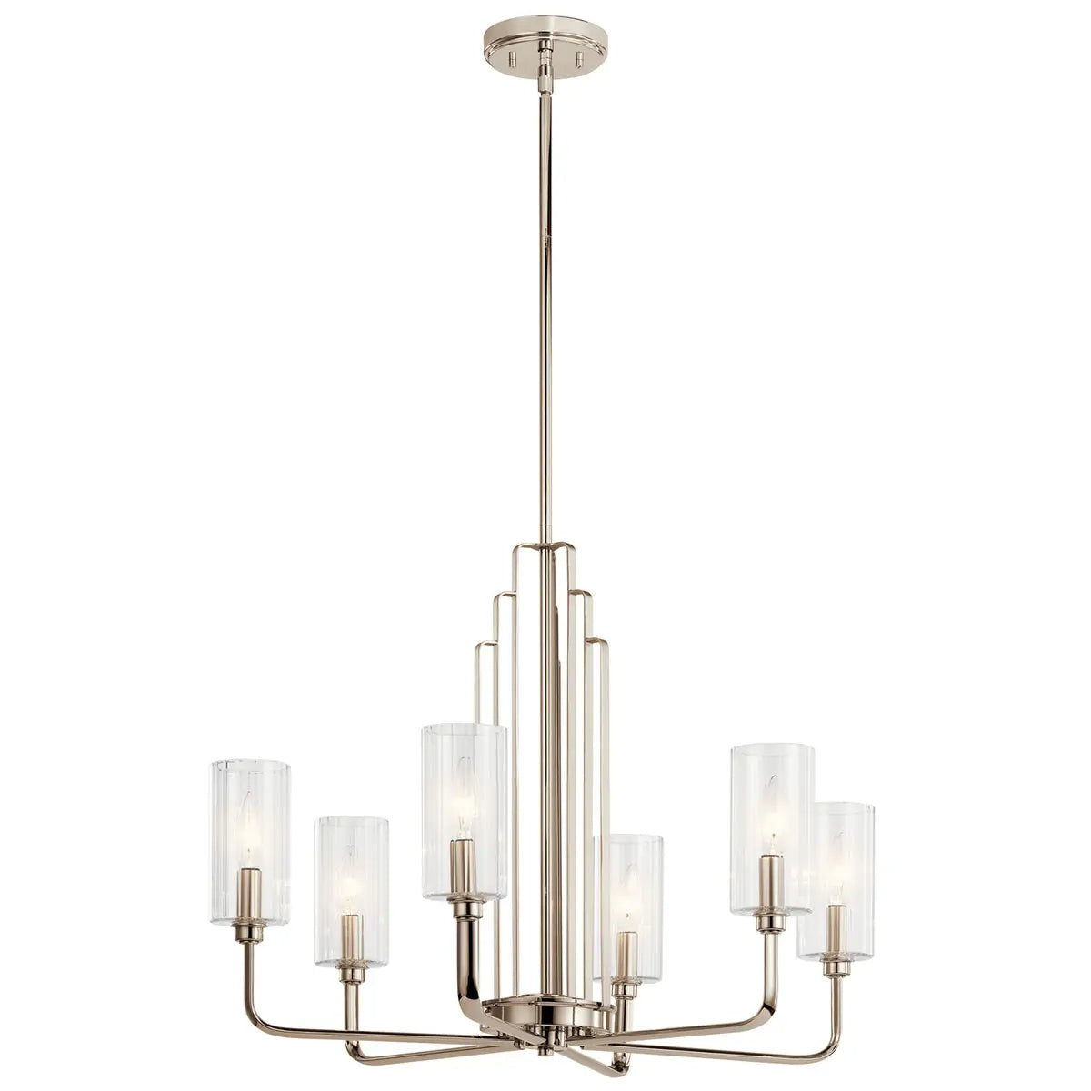 Kimrose 27" 6-Light Chandelier with Clear Fluted Glass, Polished Nickel Finish - Bees Lighting