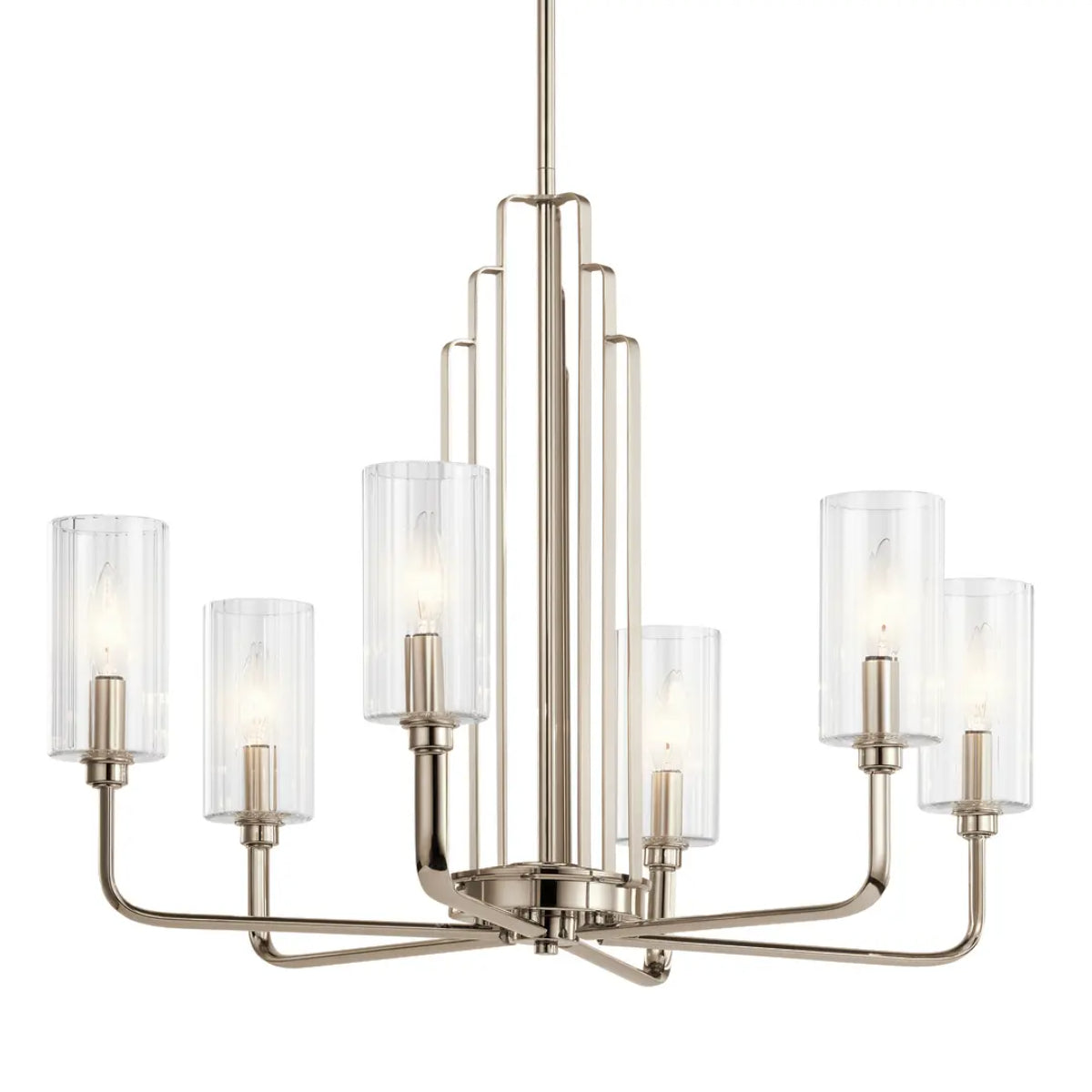 Kimrose 27" 6-Light Chandelier with Clear Fluted Glass, Polished Nickel Finish - Bees Lighting