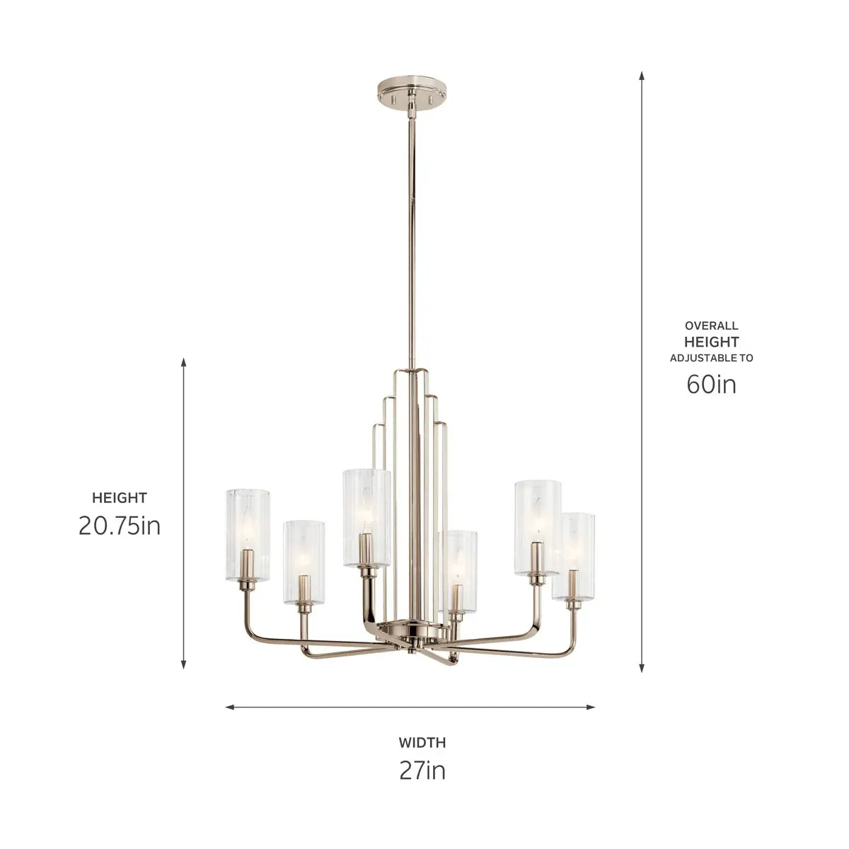 Kimrose 27" 6-Light Chandelier with Clear Fluted Glass, Polished Nickel Finish - Bees Lighting