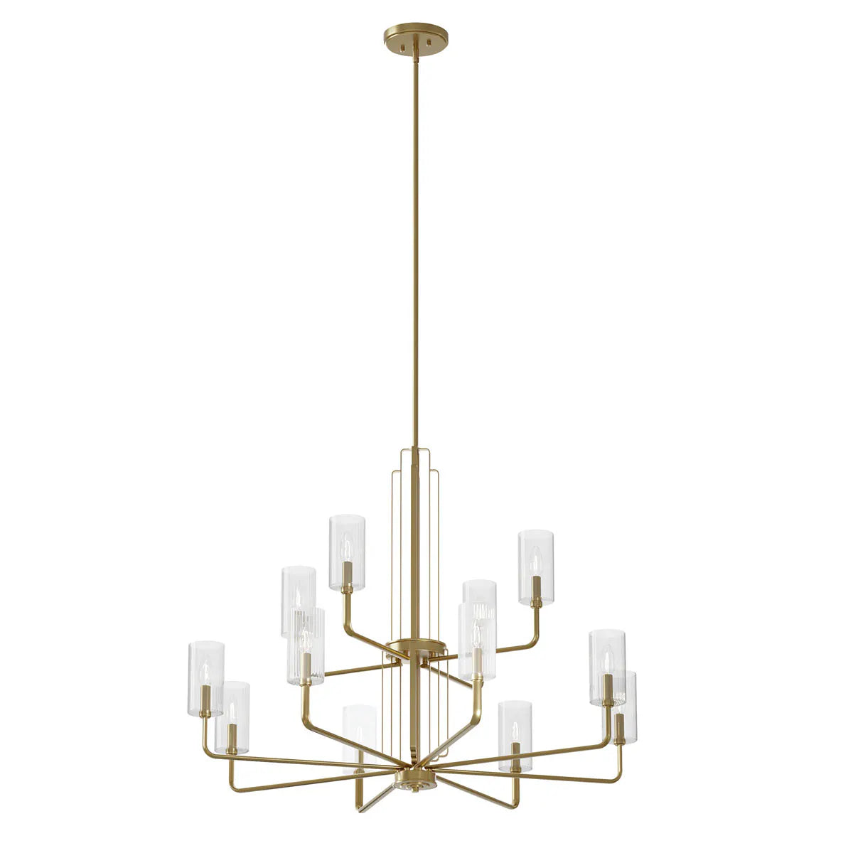 Kimrose 41" 12-Light Chandelier with Clear Fluted Glass, Brushed Natural Brass Finish - Bees Lighting