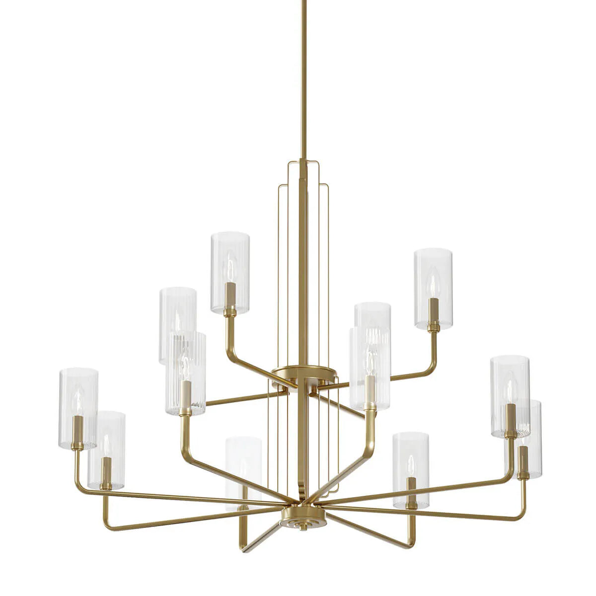 Kimrose 41" 12-Light Chandelier with Clear Fluted Glass, Brushed Natural Brass Finish - Bees Lighting