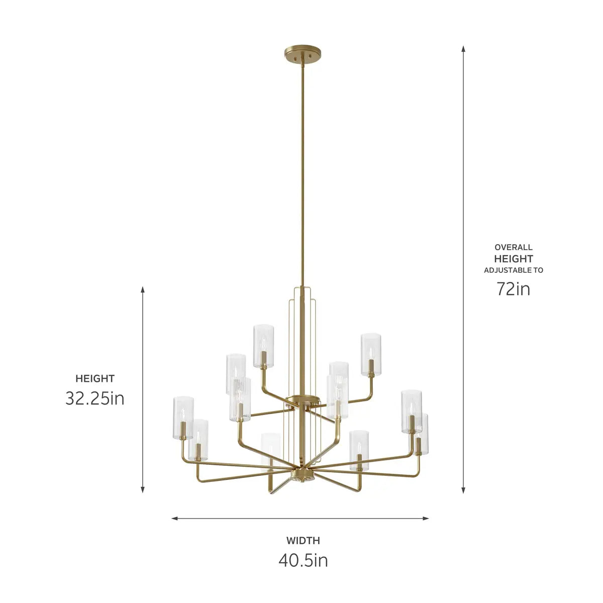 Kimrose 41" 12-Light Chandelier with Clear Fluted Glass, Brushed Natural Brass Finish - Bees Lighting