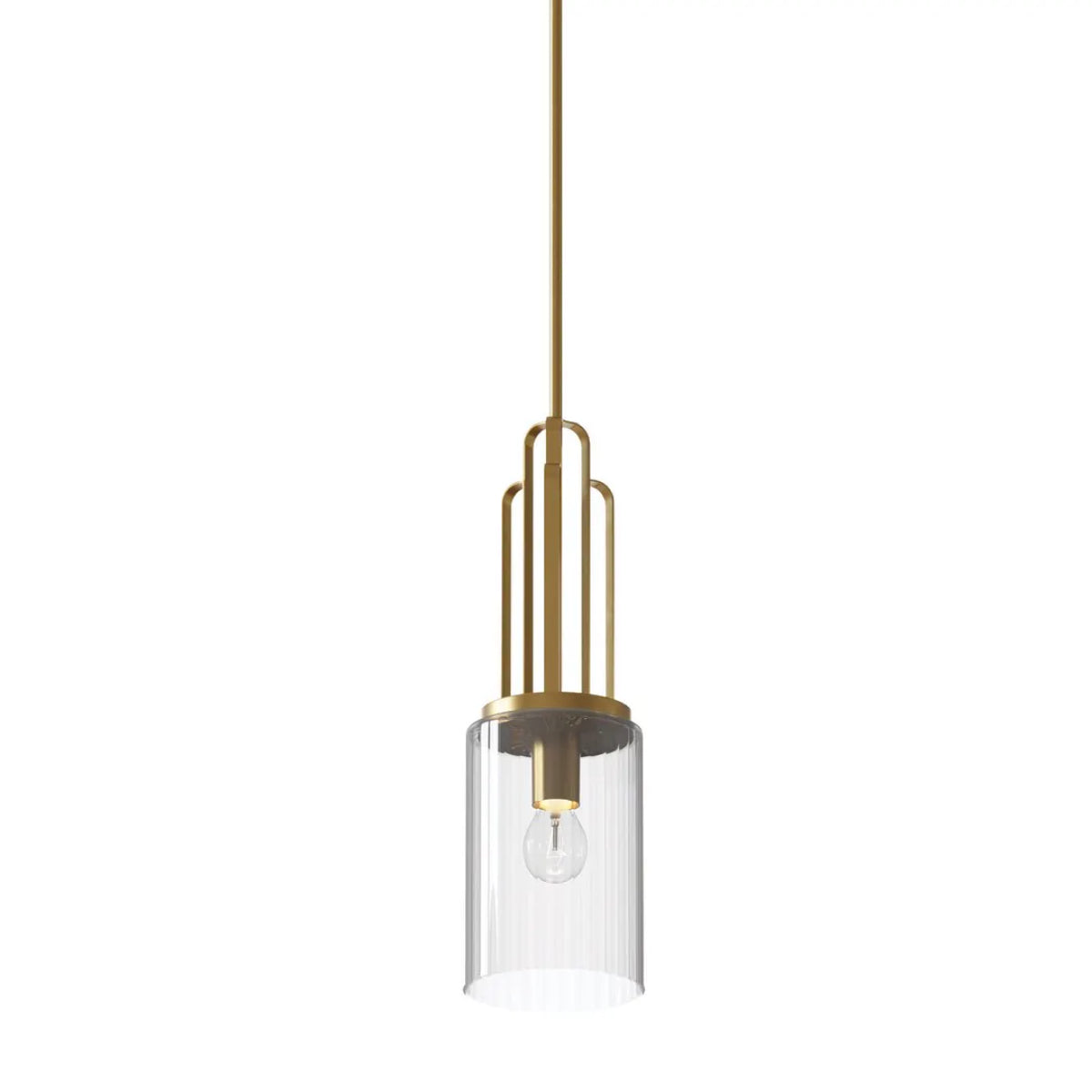 Kimrose 24" 1-Light Mini Pendant Light with Clear Fluted Glass, Brushed Natural Brass Finish - Bees Lighting