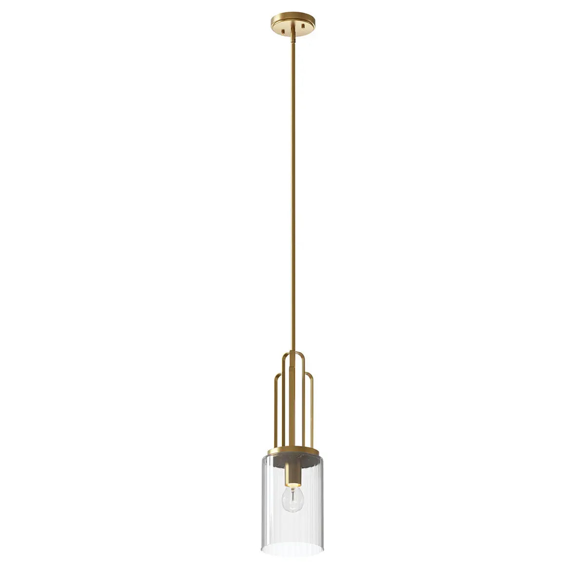 Kimrose 24" 1-Light Mini Pendant Light with Clear Fluted Glass, Brushed Natural Brass Finish - Bees Lighting