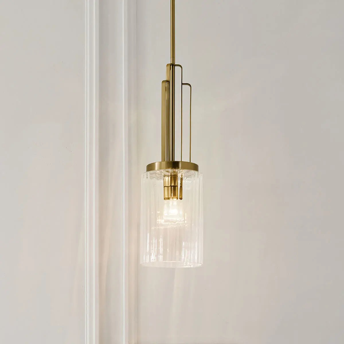 Kimrose 24" 1-Light Mini Pendant Light with Clear Fluted Glass, Brushed Natural Brass Finish - Bees Lighting