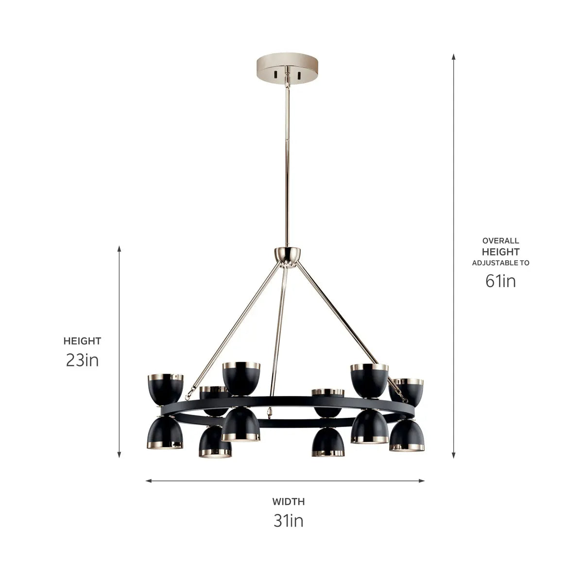 Baland 31 in. 12 Lights LED Chandelier Black Finish - Bees Lighting