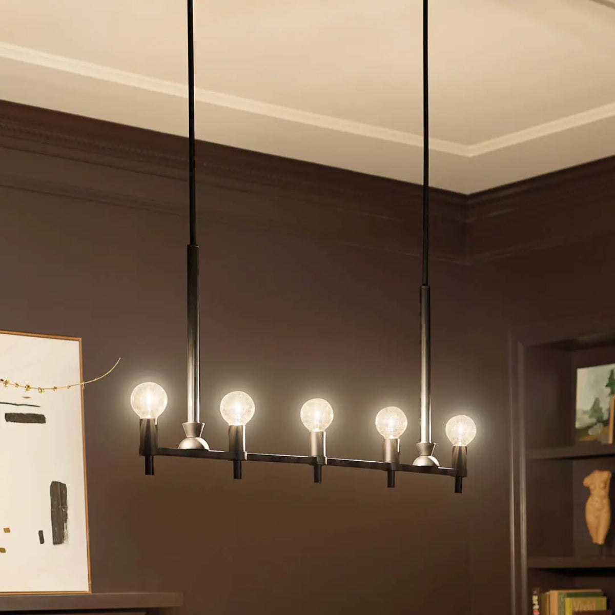 Torvee 41" 5-Light Linear Chandelier, Black Finish - Bees Lighting