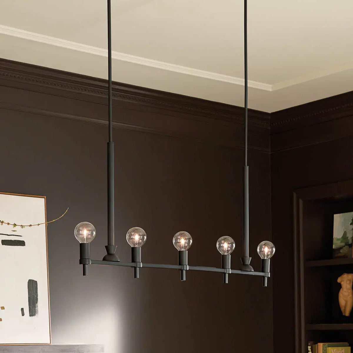 Torvee 41" 5-Light Linear Chandelier, Black Finish - Bees Lighting