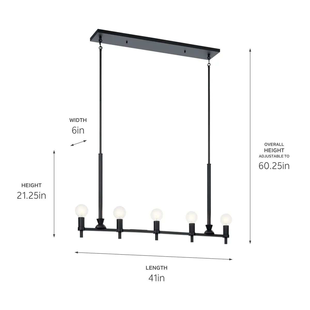 Torvee 41" 5-Light Linear Chandelier, Black Finish - Bees Lighting