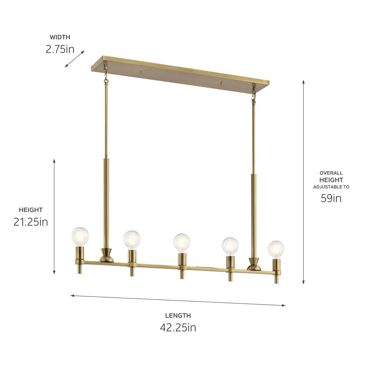 Torvee 41" 5-Light Linear Chandelier, Brushed Natural Brass Finish - Bees Lighting