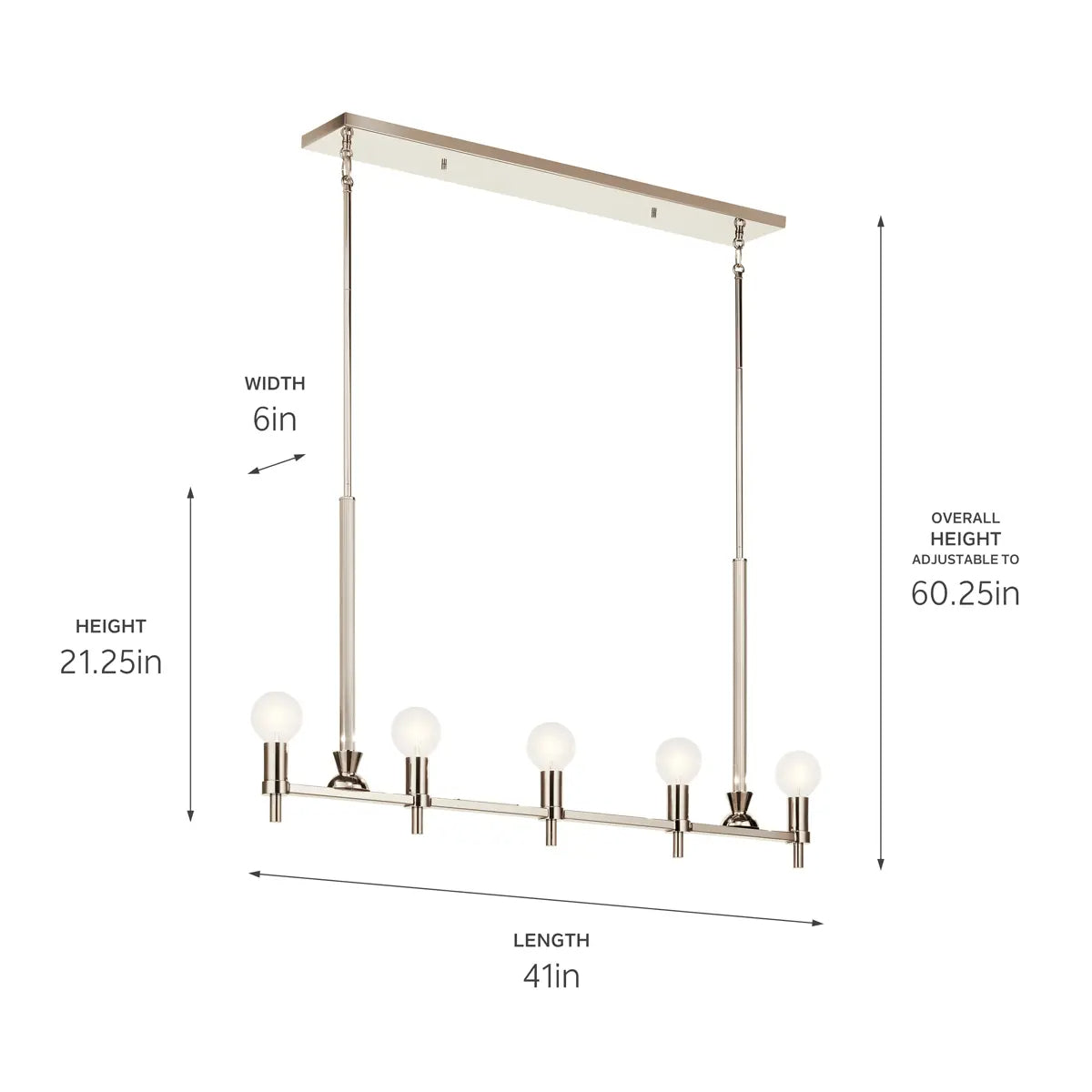 Torvee 41" 5-Light Linear Chandelier, Polished Nickel Finish - Bees Lighting