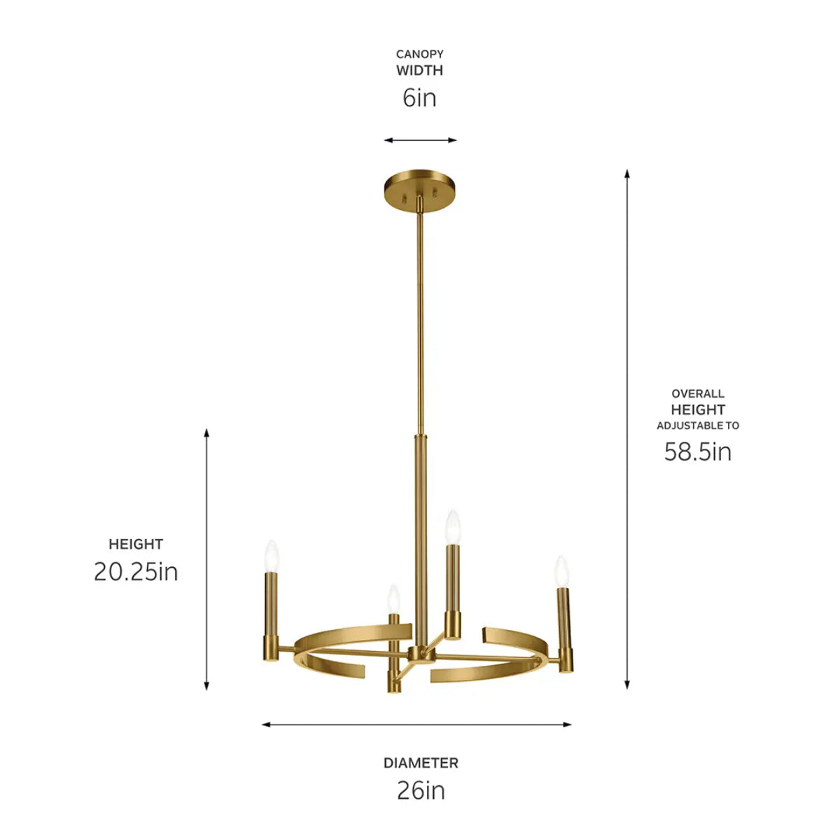 Tolani 26" 4-Light Chandelier, Brushed Natural Brass Finish - Bees Lighting