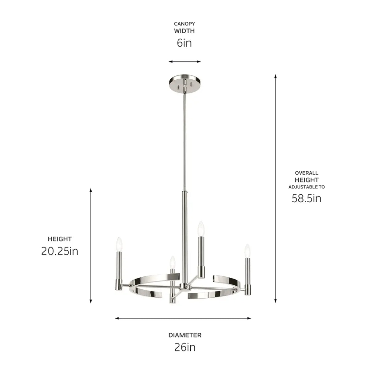 Tolani 26" 4-Light Chandelier, Polished Nickel Finish - Bees Lighting