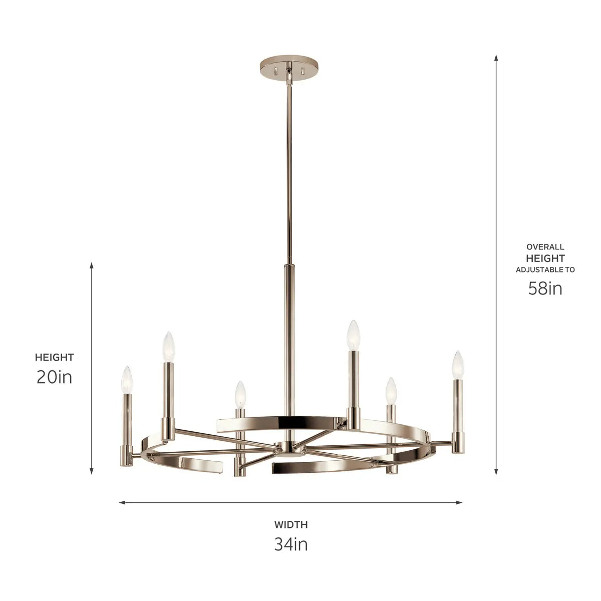 Tolani 34" 6-Light Chandelier, Polished Nickel Finish - Bees Lighting