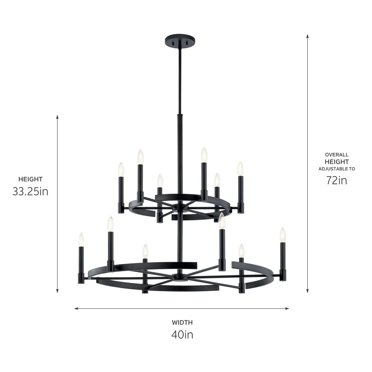 Tolani 40" 12-Light Multi-Tier Chandelier, Black Finish - Bees Lighting