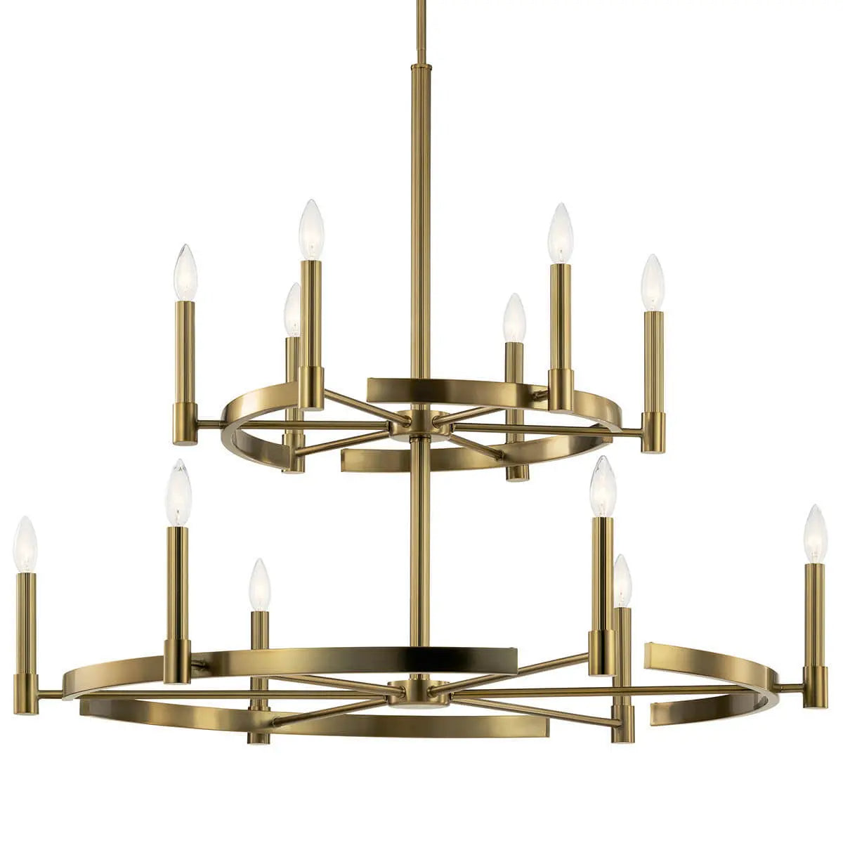 Tolani 40" 12-Light Multi-Tier Chandelier, Brushed Natural Brass Finish - Bees Lighting