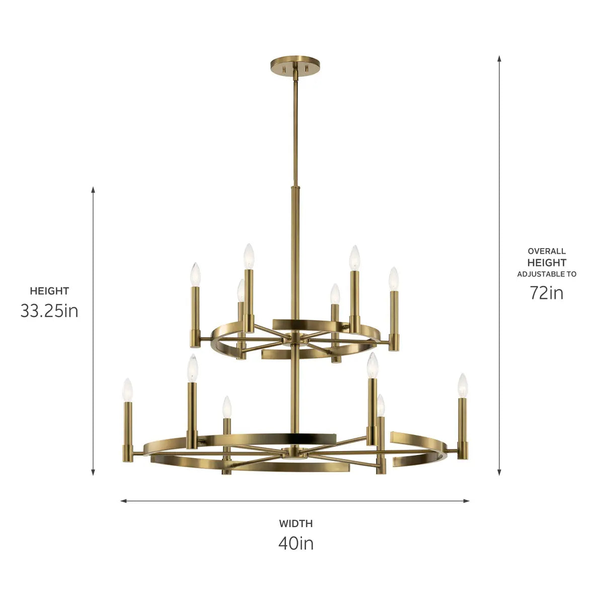 Tolani 40" 12-Light Multi-Tier Chandelier, Brushed Natural Brass Finish - Bees Lighting