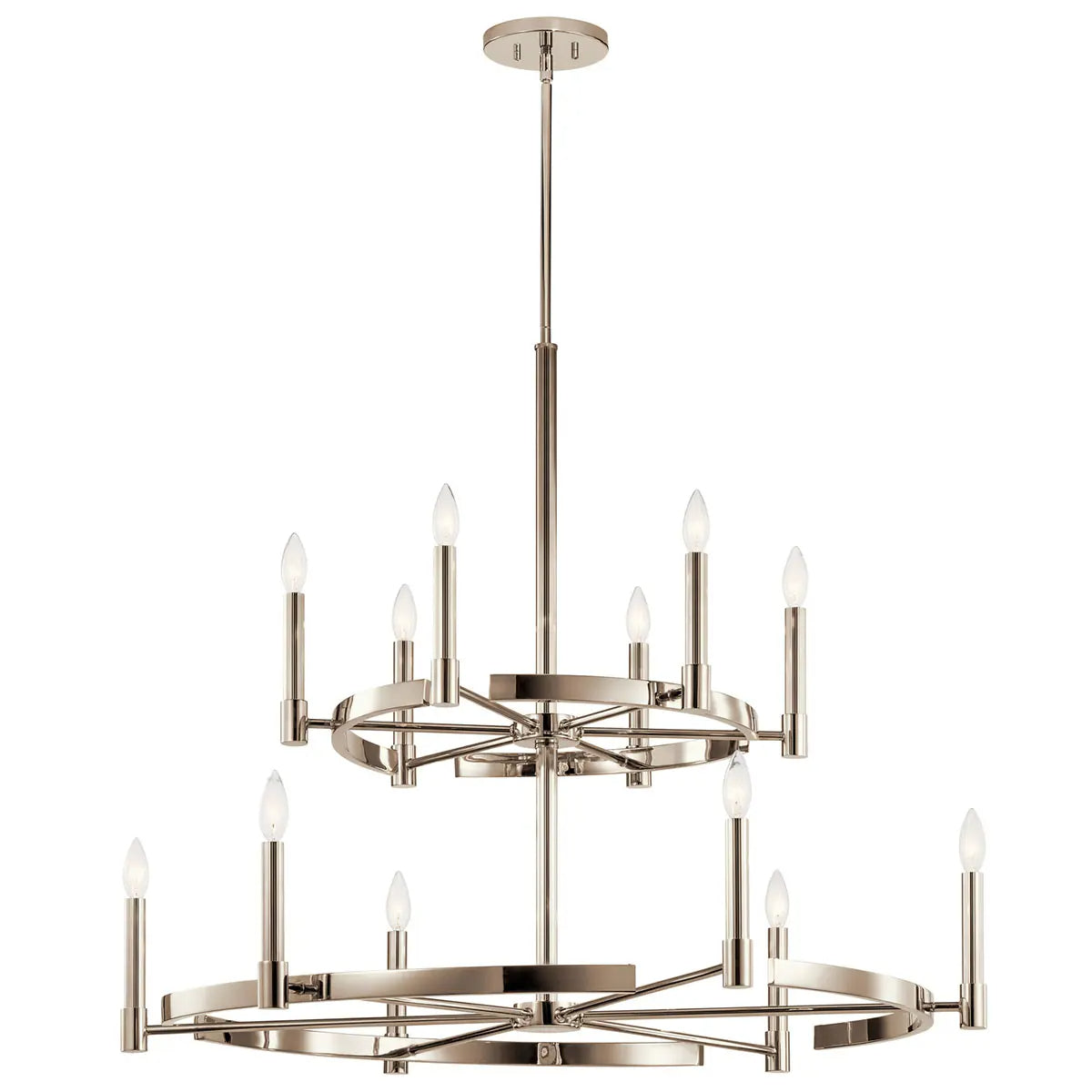 Tolani 40" 12-Light Multi-Tier Chandelier, Polished Nickel Finish - Bees Lighting