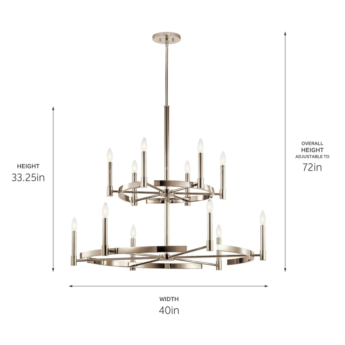 Tolani 40" 12-Light Multi-Tier Chandelier, Polished Nickel Finish - Bees Lighting