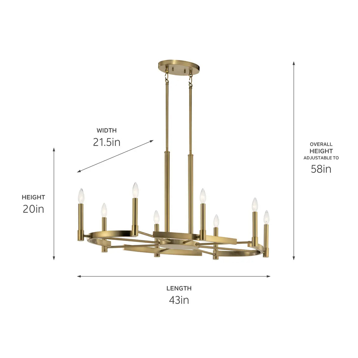 Tolani 43" 8-Light Chandelier, Brushed Natural Brass Finish - Bees Lighting