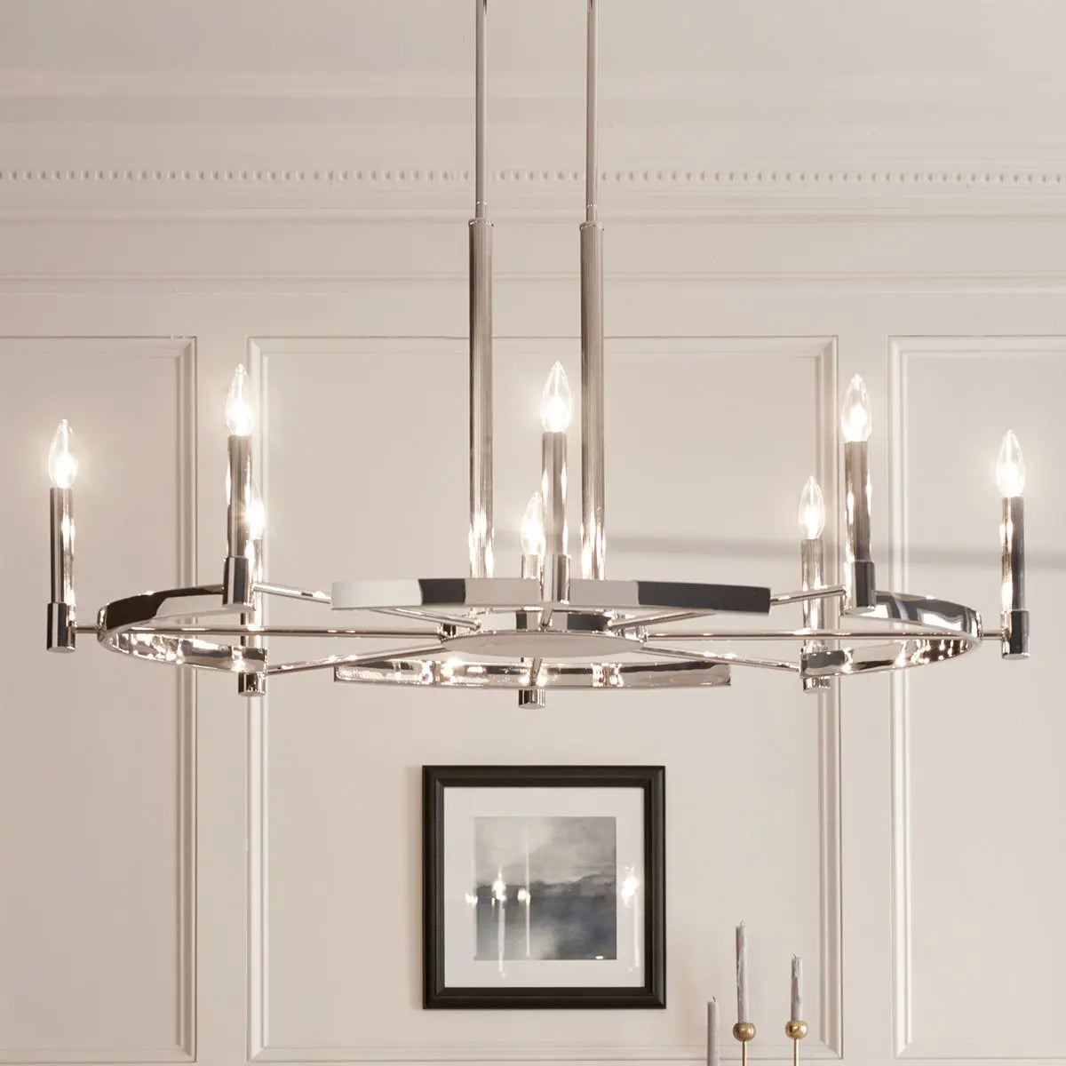 Tolani 43" 8-Light Chandelier, Polished Nickel Finish - Bees Lighting