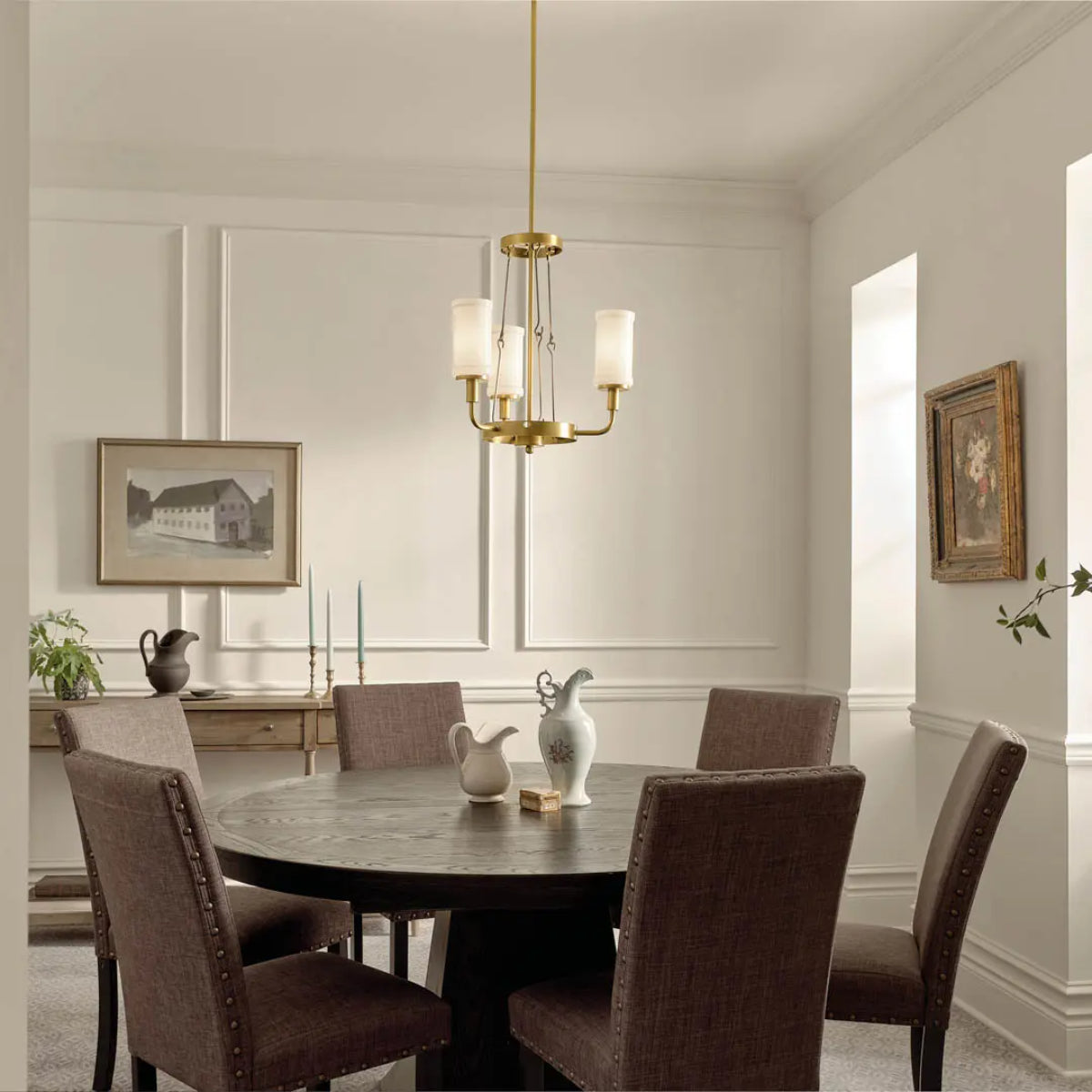 Vetivene 21" 3-Light Chandelier, Natural Brass Finish - Bees Lighting