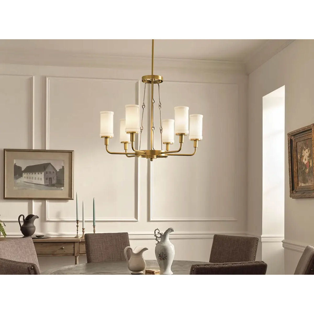 Vetivene 29" 6-Light Chandelier, Natural Brass Finish - Bees Lighting