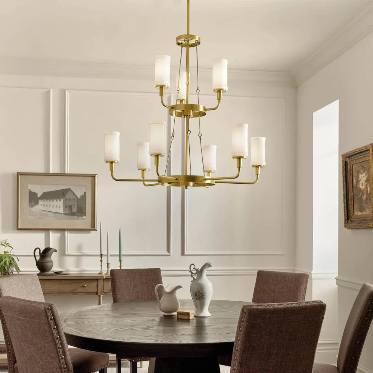 Vetivene 40" 9-Light Chandelier, Natural Brass Finish - Bees Lighting