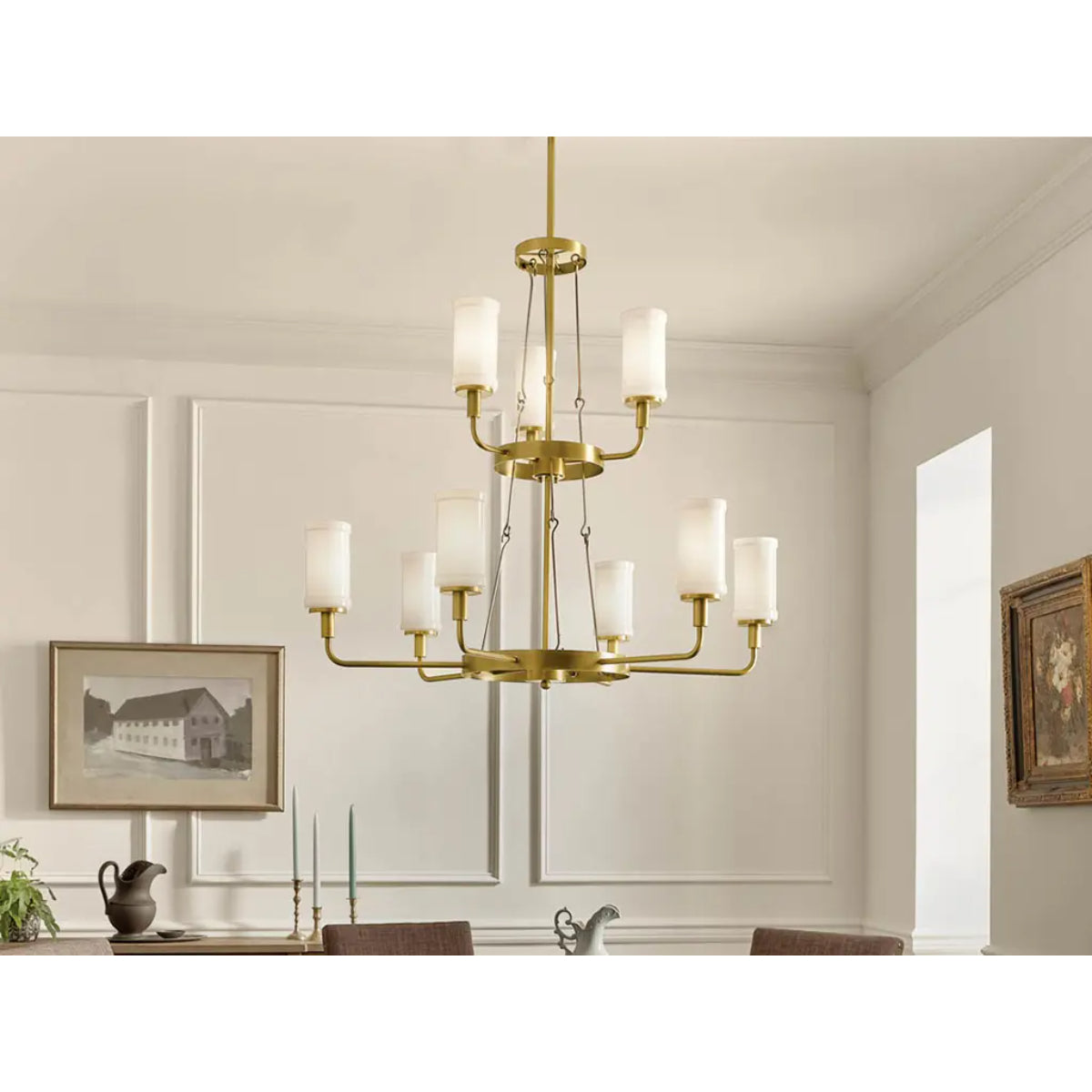 Vetivene 40" 9-Light Chandelier, Natural Brass Finish - Bees Lighting