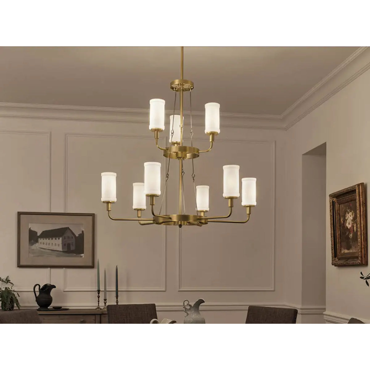 Vetivene 40" 9-Light Chandelier, Natural Brass Finish - Bees Lighting