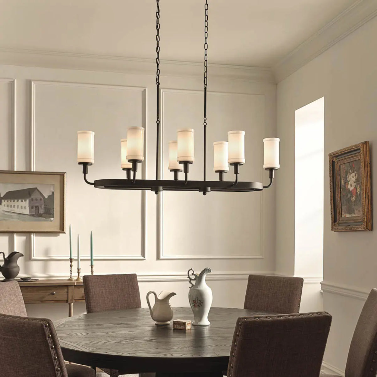 Vetivene 47" 8-Light Linear Chandelier, Textured Black Finish - Bees Lighting