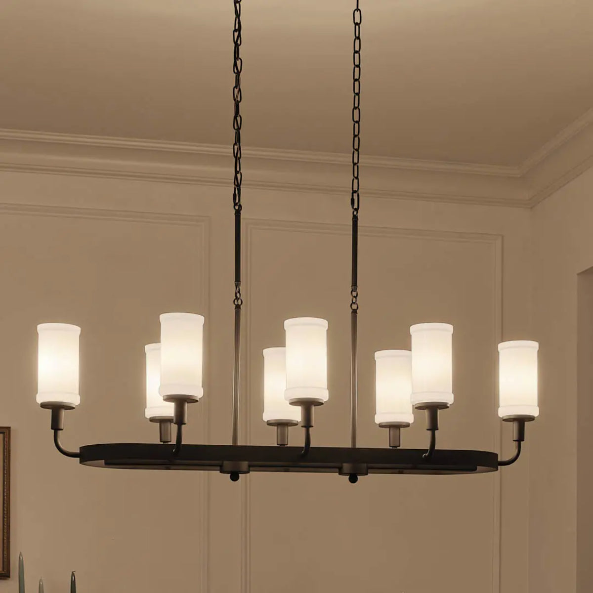 Vetivene 47" 8-Light Linear Chandelier, Textured Black Finish - Bees Lighting