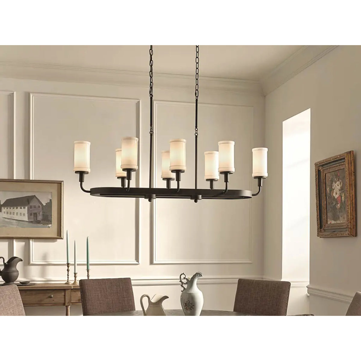 Vetivene 47" 8-Light Linear Chandelier, Textured Black Finish - Bees Lighting