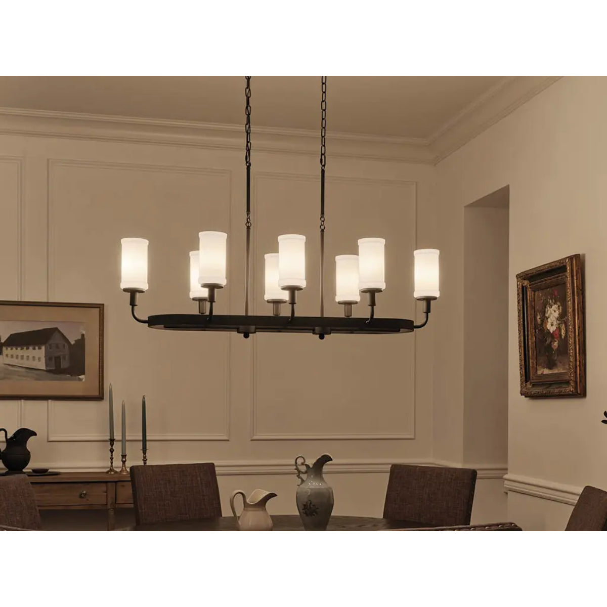 Vetivene 47" 8-Light Linear Chandelier, Textured Black Finish - Bees Lighting