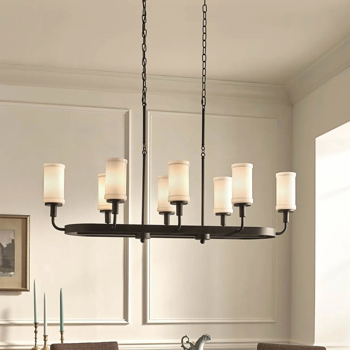 Vetivene 47" 8-Light Linear Chandelier, Textured Black Finish - Bees Lighting