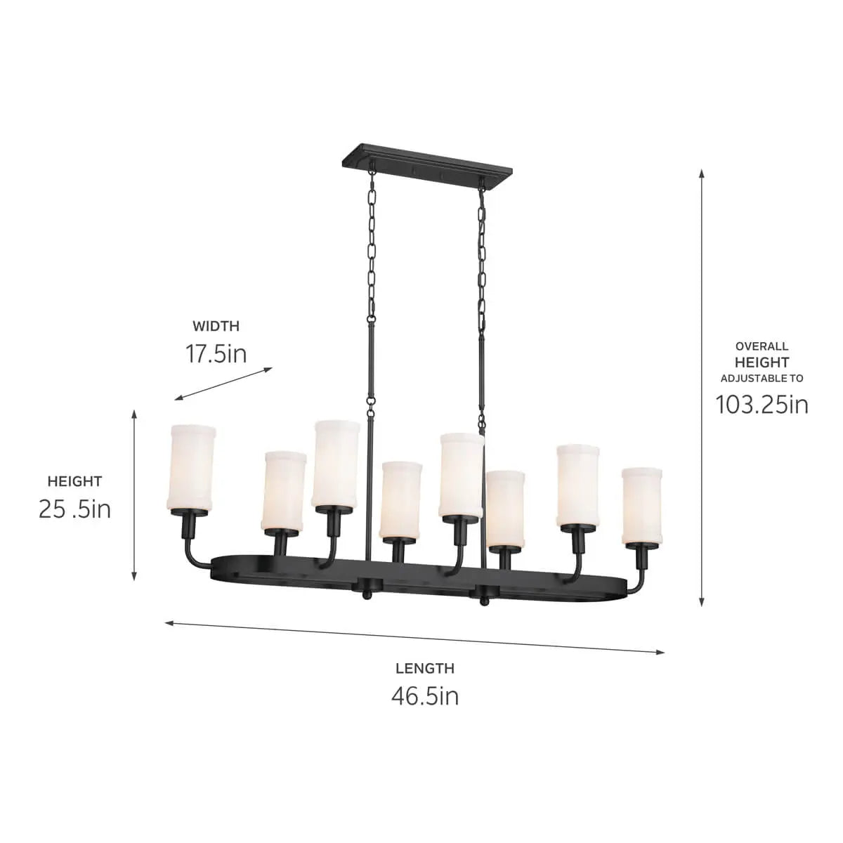 Vetivene 47" 8-Light Linear Chandelier, Textured Black Finish - Bees Lighting