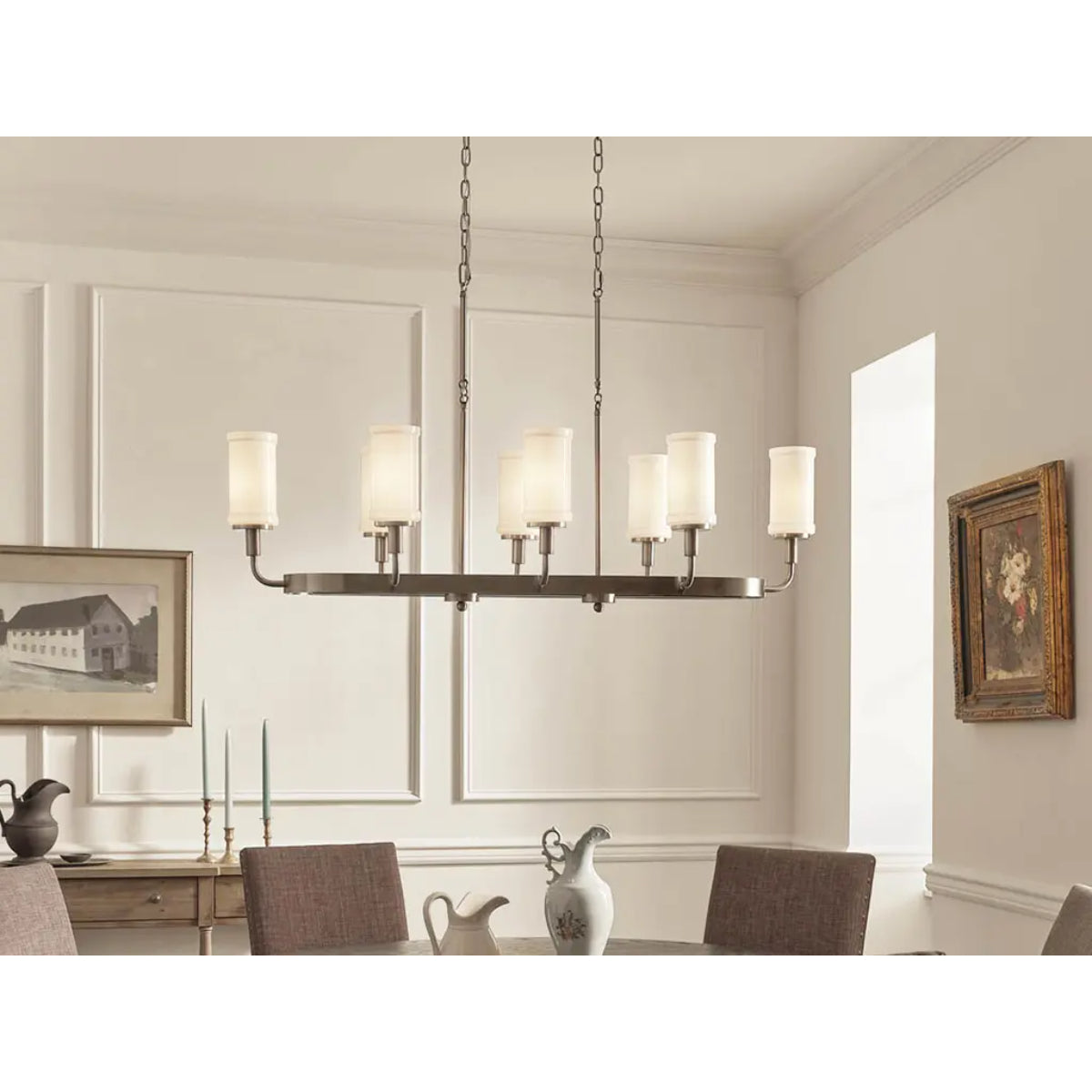 Vetivene 47" 8-Light Linear Chandelier, Classic Pewter Finish - Bees Lighting