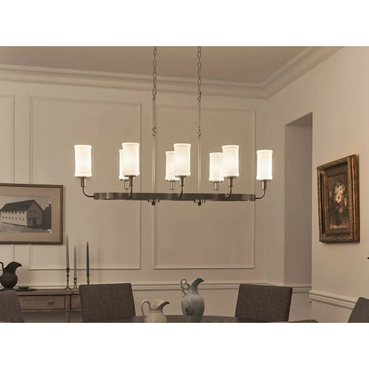 Vetivene 47" 8-Light Linear Chandelier, Classic Pewter Finish - Bees Lighting