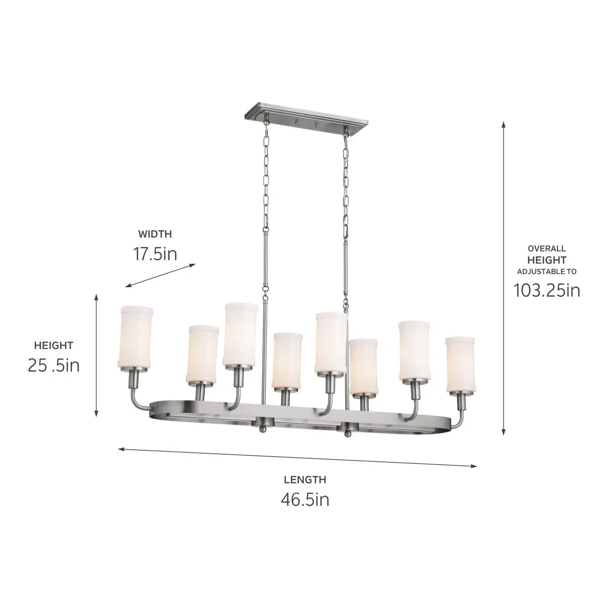 Vetivene 47" 8-Light Linear Chandelier, Classic Pewter Finish - Bees Lighting